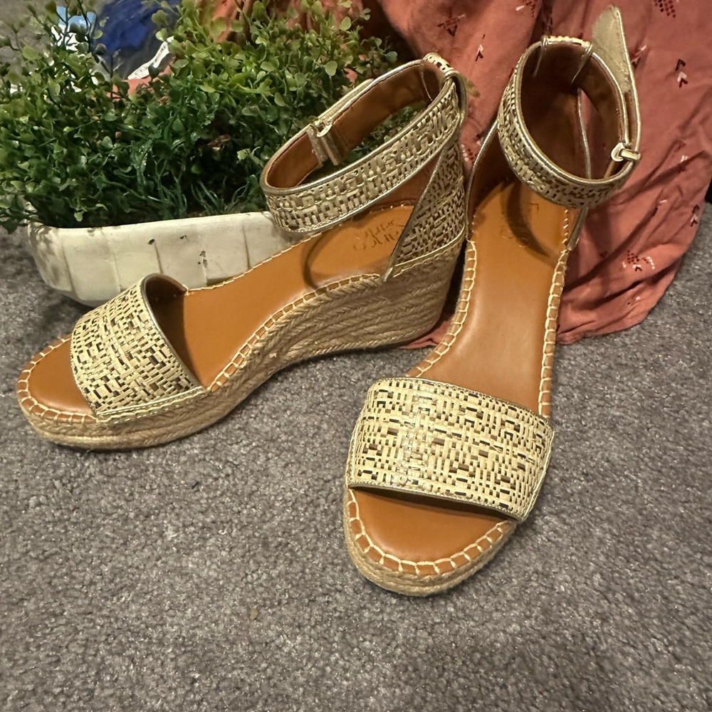 Franco Sarto Tan Woven Wedge Sandals